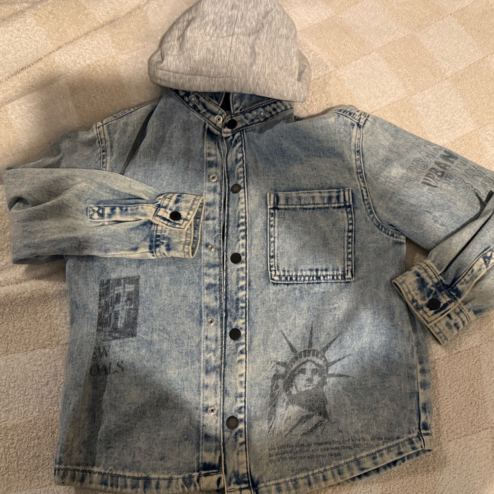 Zara Kids Denim Jacket with Gray Hood